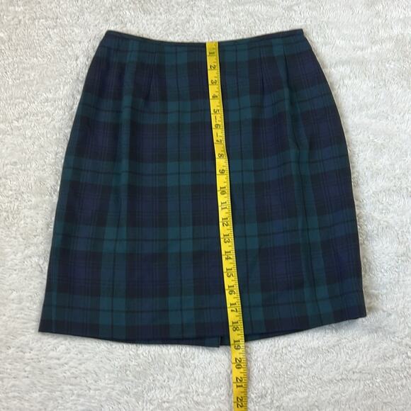 Y2K Kasper A.S.L. two piece skirt suit in blue and green plaid, size 4P - Picture 8 of 13